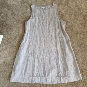 NWT J. Jill 100% Linen Light Gray Sleeveless Shift Dress with Scoop Neck